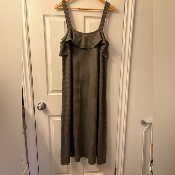 Carmensitas NWT cotton blend green textured dress ruffle top size medium straps - Picture 1 of 9